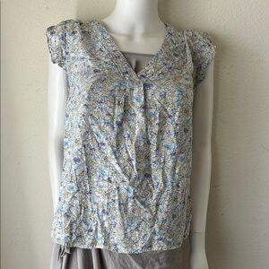 Cynthia Rowley Blue and Yellow Floral Blouse